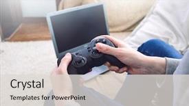  Presentation with video game addiction - PPT layouts having man holding a joystick controllers background and a  colored foreground
