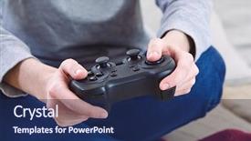  Presentation with video game 3d play games - Slides enhanced with man holding a joystick controllers background and a  colored foreground