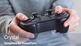  Presentation with video games playing - Audience pleasing presentation consisting of man holding a joystick controllers backdrop and a  colored foreground