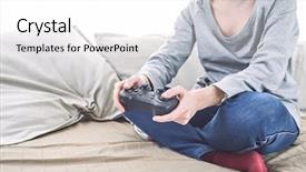  Presentation with video game addiction - Cool new presentation theme with man holding a joystick controllers backdrop and a  colored foreground