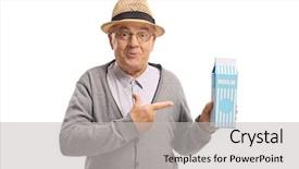  Presentation with white milk - Colorful slide deck enhanced with man holding a milk carton backdrop and a light gray colored foreground