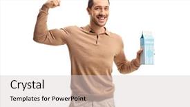  Presentation with flexing - PPT theme consisting of man holding a milk carton background and a light gray colored foreground