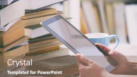  Presentation with piles - Beautiful presentation featuring man-holding-a-modern-ebook backdrop and a violet colored foreground