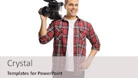  Presentation with recording - Presentation theme enhanced with man-holding-a-professional-recording background and a light gray colored foreground