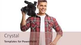  Presentation with recording - Slides consisting of man-holding-a-professional-recording background and a coral colored foreground