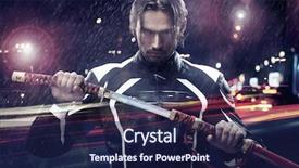  Presentation with samurai - Slide deck consisting of man holding a samurai sword background and a navy blue colored foreground