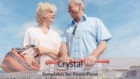  Presentation with low angle view of volleyball - Colorful presentation design enhanced with man holding a shopping cart backdrop and a coral colored foreground