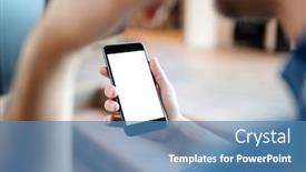  Presentation with path - PPT theme with man-holding-a-smartphone background and a teal colored foreground