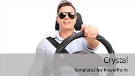  Presentation with wheel - Presentation theme with man holding a steering wheel background and a light gray colored foreground