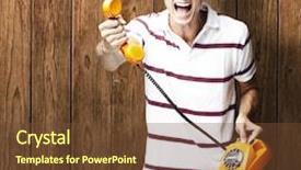  Presentation with telephone - Slide deck featuring man holding a vintage telephone background and a tawny brown colored foreground