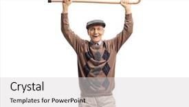  Presentation with granddaughter walking senior - Colorful PPT theme enhanced with man holding a walking cane backdrop and a light gray colored foreground