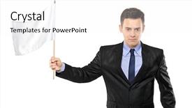  Presentation with sad - Amazing slide deck having man holding a white flag backdrop and a white colored foreground