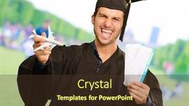  Presentation with ticket - PPT theme with man holding airplane miniature and ticket outdoor background and a tawny brown colored foreground