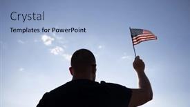  Presentation with independence - PPT theme with man-holding-american-usa-flag background and a light blue colored foreground