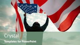  Presentation with america flag - Slide deck with man-holding-american-usa-flag background and a seafoam green colored foreground