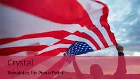  Presentation with america flag - PPT layouts having man-holding-american-usa-flag background and a red colored foreground