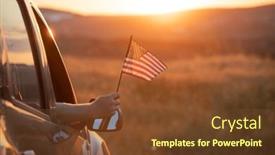  Presentation with independence - PPT theme consisting of man-holding-an-american-flag background and a tawny brown colored foreground