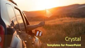  Presentation with america flag - PPT theme consisting of man-holding-an-american-flag background and a tawny brown colored foreground