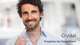  Presentation with gold man smile - Presentation having man holding an electronic cigarette background and a sky blue colored foreground