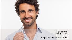  Presentation with electronic supply chain management - Presentation having man holding an electronic cigarette background and a light gray colored foreground