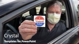  Presentation with voting - Theme having man-holding-an-i-voted background and a dark gray colored foreground