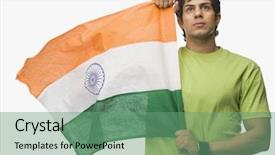  Presentation with india tricolor - Amazing PPT layouts having man holding an indian flag backdrop and a seafoam green colored foreground