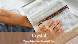  Presentation with reading bible - PPT layouts with man holding and reading bible background and a coral colored foreground