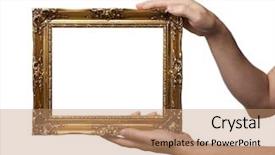  Presentation with antique picture frame - PPT layouts featuring man holding antique style golden background and a coral colored foreground