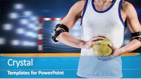  Presentation with handball - Colorful PPT layouts enhanced with man holding ball against handball backdrop and a teal colored foreground