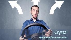  Presentation with black man - Slides featuring steering wheel with three arrows background and a  colored foreground