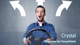  Presentation with black wedding holding hands - PPT theme featuring steering wheel with three arrows background and a ocean colored foreground