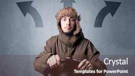  Presentation with black man - Amazing theme having auto road show - young man holding black steering backdrop and a  colored foreground