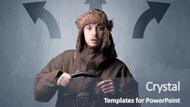  Presentation with black man - Beautiful PPT theme featuring steering wheel with three arrows backdrop and a  colored foreground