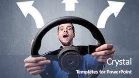  Presentation with black man - Theme having steering wheel with three arrows background and a ocean colored foreground