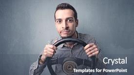  Presentation with wheel - Presentation design with man holding black steering wheel background and a dark gray colored foreground