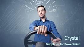  Presentation with black man - Slides having man holding black steering wheel background and a ocean colored foreground