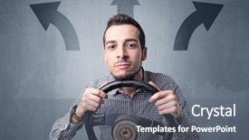  Presentation with black man - Beautiful theme featuring steering wheel with three arrows backdrop and a  colored foreground