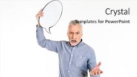  Presentation with blank album frames old - Amazing theme having man holding blank bubble speech backdrop and a white colored foreground