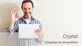  Presentation with blank - PPT theme consisting of man holding blank paper sheet background and a sky blue colored foreground