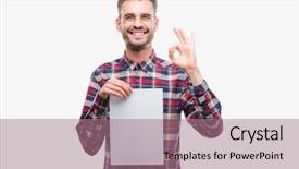  Presentation with notepad blank lined paper - Beautiful theme featuring man holding blank paper sheet backdrop and a  colored foreground