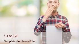  Presentation with scan paper - Beautiful PPT layouts featuring man holding blank paper sheet backdrop and a lemonade colored foreground