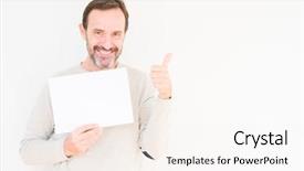  Presentation with blank - Theme featuring man holding blank paper sheet background and a sky blue colored foreground