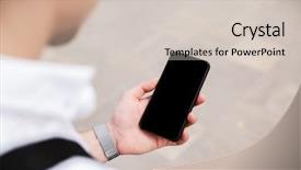  Presentation with man holding phone - PPT theme consisting of man holding blank screen mobile background and a soft green colored foreground