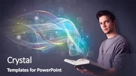  Presentation with holding hands old young - Amazing PPT layouts having man holding book with rainbow backdrop and a  colored foreground