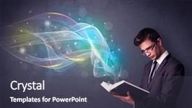  Presentation with book - PPT theme with man holding book with rainbow background and a dark gray colored foreground