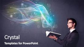  Presentation with book - Beautiful slide set featuring man holding book with rainbow backdrop and a dark gray colored foreground