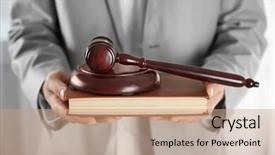  Presentation with gavel - Beautiful presentation theme featuring man holding book with wooden backdrop and a  colored foreground
