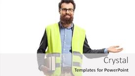  Presentation with food safety management system - PPT layouts enhanced with man-holding-books-wearing-safety background and a white colored foreground