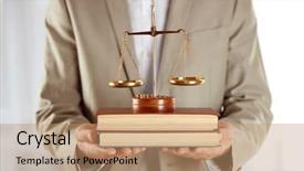  Presentation with litigation - Audience pleasing presentation consisting of man holding books with scales backdrop and a  colored foreground