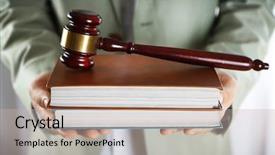  Presentation with gavel - PPT theme consisting of man holding books with wooden background and a  colored foreground